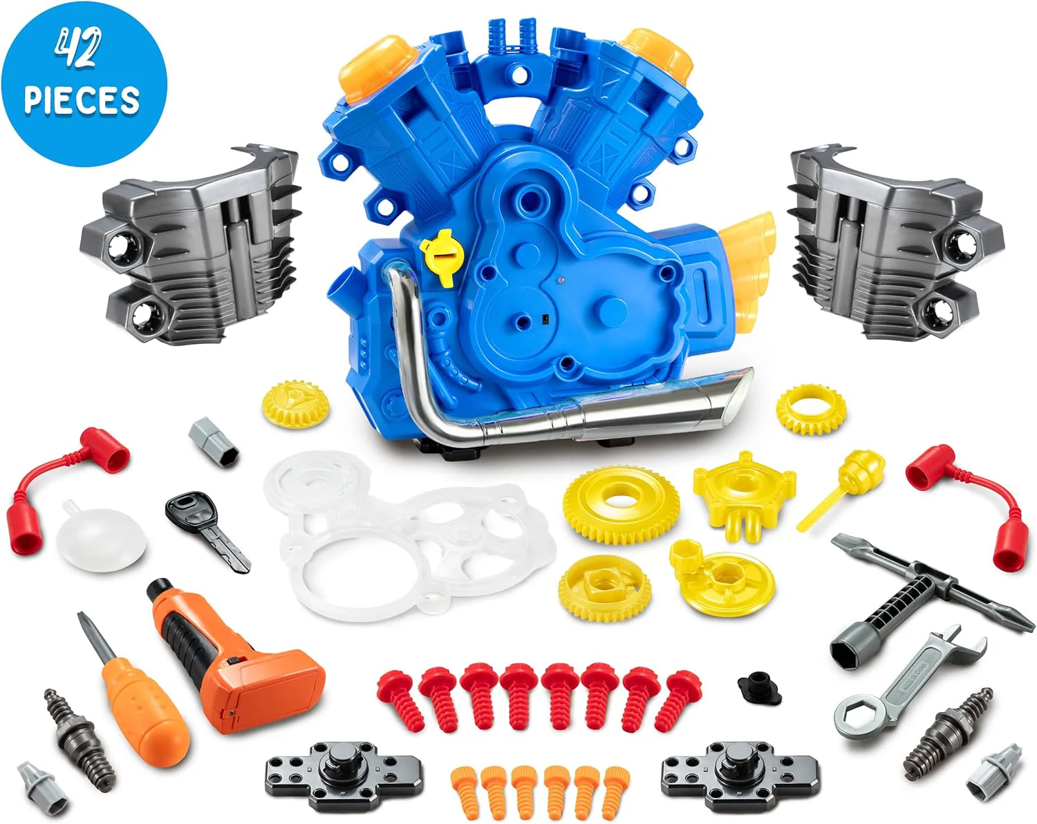 Engine Building Kit, Kids Mechanic Repair Set for Kids Motorcycle Engine，Take Apart Toys-42pc Playset，STEM Engine Model Kit Toy with Cool Lights&Sounds，Educational Toys for 3+ Year Old
