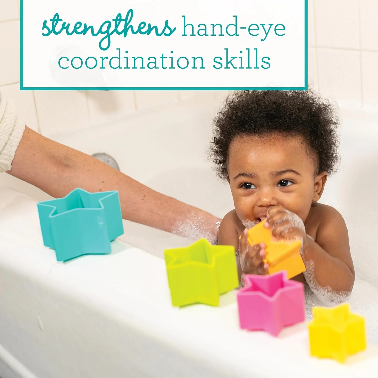 Silicone Stacking Stars, 5-Piece Bath & Learning Toy, Soft Silicone, Durable, Easy-to-Grip, Counting, Nesting & Water Play for Babies & Toddlers