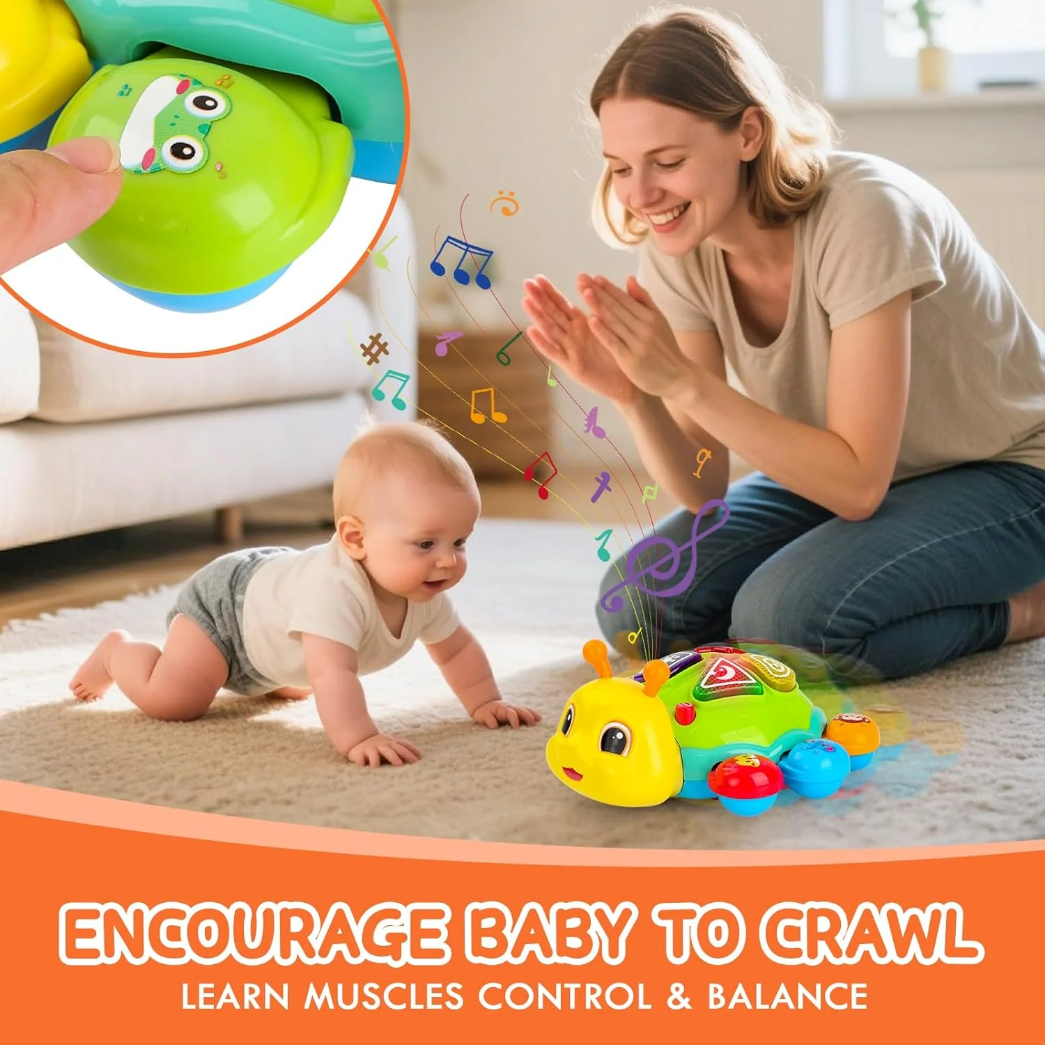 Musical Baby Toys, Infant Light up Music Toys Tummy Time Development, Crawling Toy for 6 7 8 9 10 11 12+ Month Old, Christmas Birthday Gifts for Babies Boys